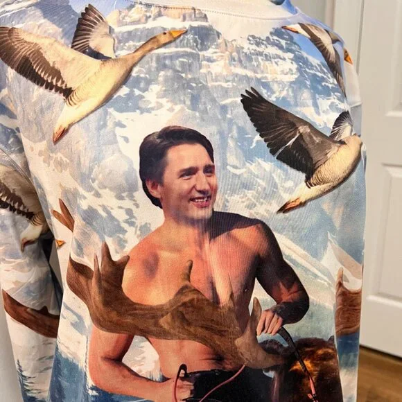Shelfies Moosin' Trudeau Sweater Canadian Novelty Sweatshirt Sz L - Picture 8 of 9
